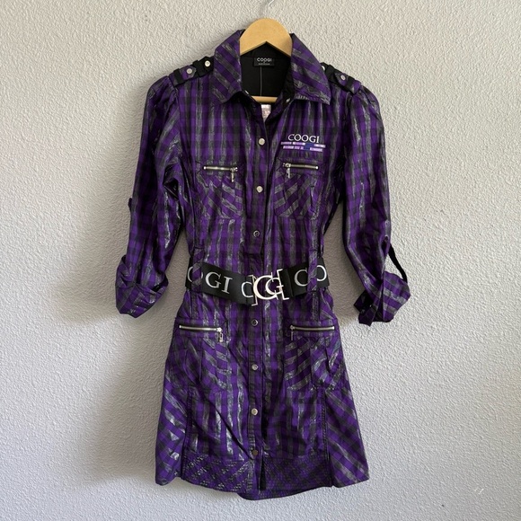 COOGI Purple‎ & Black Metallic Dress Size Small NWT Belted - Picture 1 of 6
